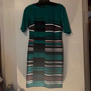 Green stretchy multi-colored block dress